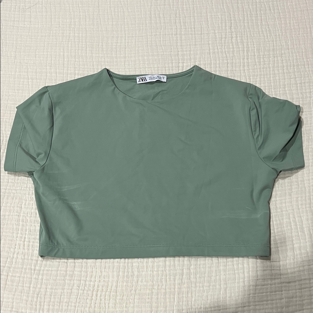 Zara Sage Green Short Sleeve Crop Top